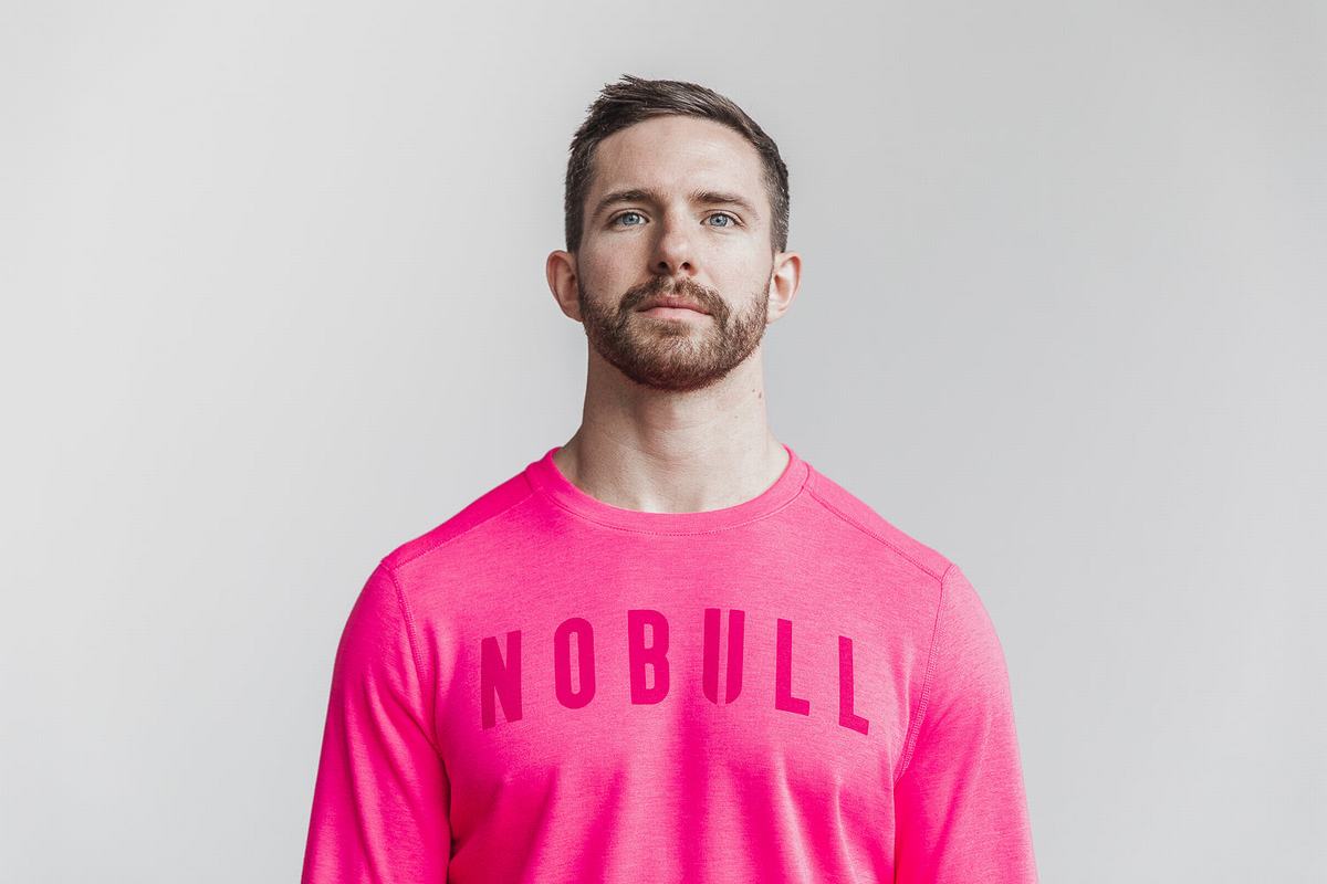 Nobull Crew Neon Men's Sweatshirts Pink | Australia (DE5947)